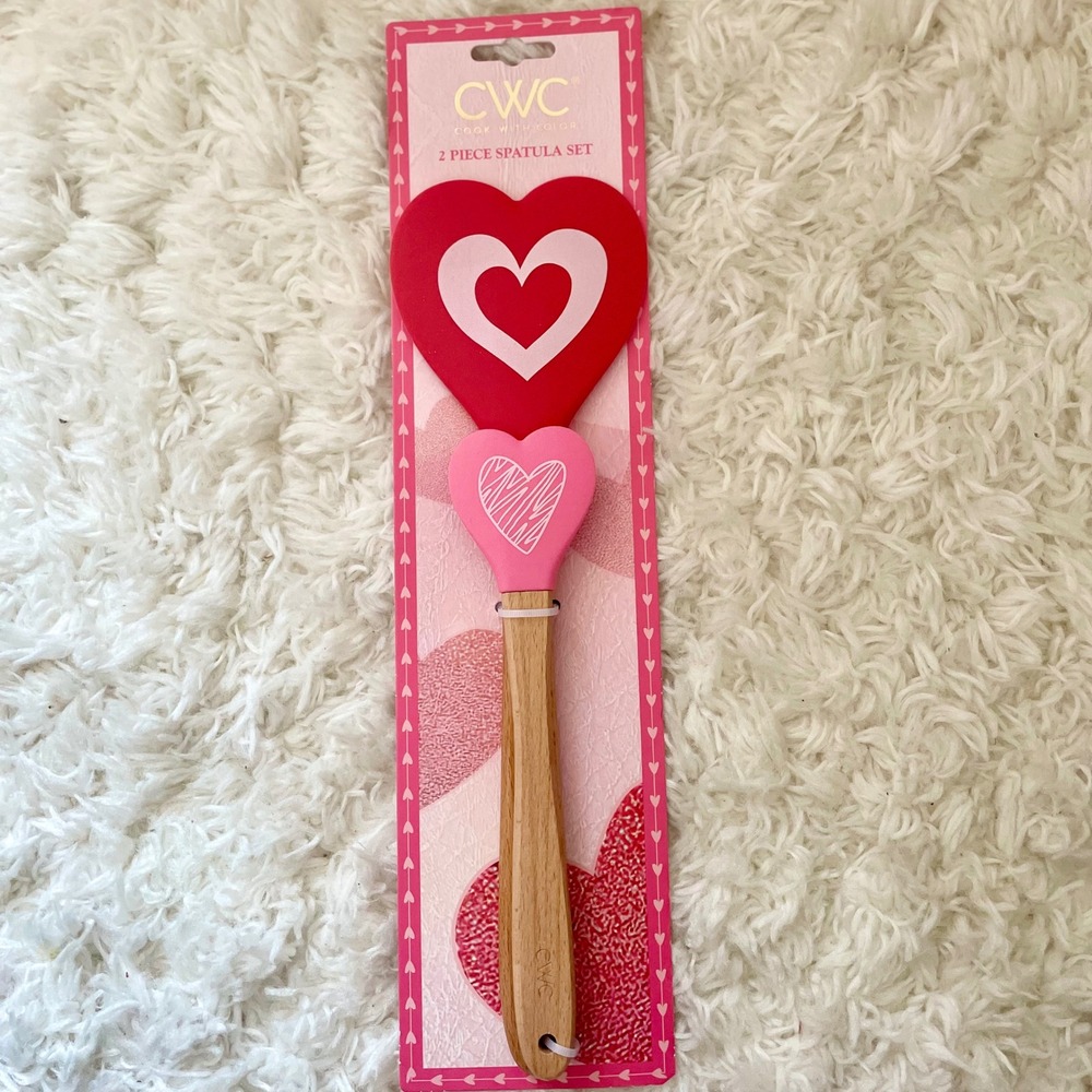 Cook With Color 2 Piece Heart Spatula Set Red Pink Silicone Wood VDSPTG‎ NEW